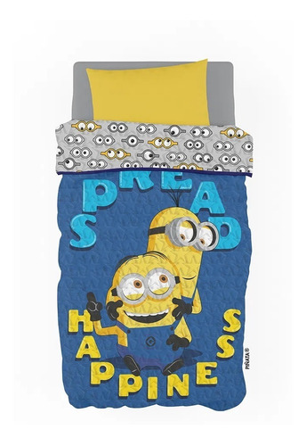 Cover Quilt Cubrecama 1 Y 1/2 Plaza Minions Blue Piñata