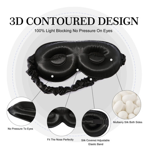 Máscara De Dormir 3d De Seda De Morera, Ajustable Y Suave