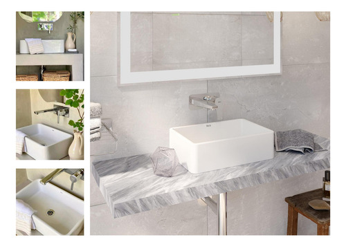 Pileta Apoyo Roca Lea Lavatorio Rectangular 45x30x13 Blanco