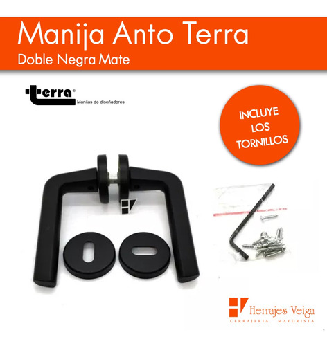 Imagen 3 de 10 de Manija Picaporte Anto Terra Doble C/boca Retro Negra Mate***