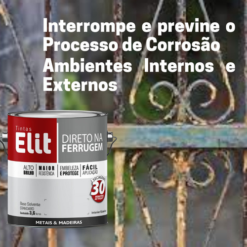 Imagem 2 de 4 de Tinta Esmalte Sintético Elit Aplicação Direto No Ferro 3,6l