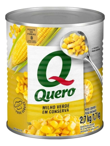 Milho Verde Em Conserva Quero 1,7kg - Kit Com 2 Latas
