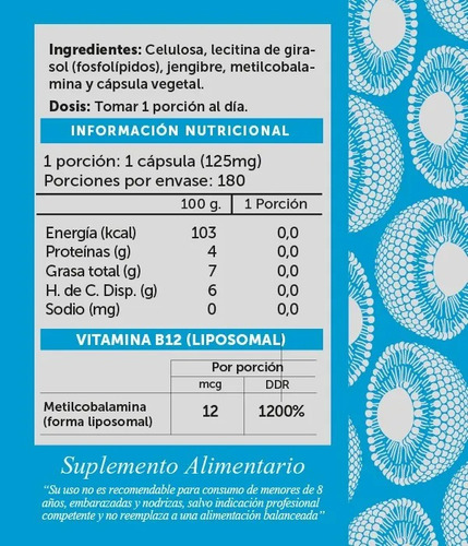 Imagen 3 de 4 de Vitamina B12 Plus Liposomal - Metilcobalamina- 180 Caps