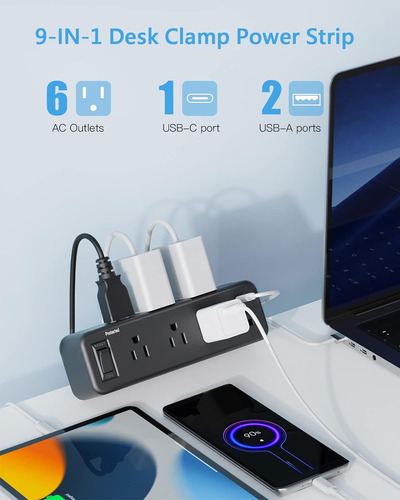 Regleta Multicontacto Para Mesa De Computadora Con 6 Salidas
