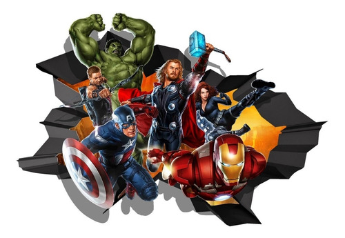 Avengers Rompiendo Tu Muro - Sticker Vinilo Adhesivo Gigante