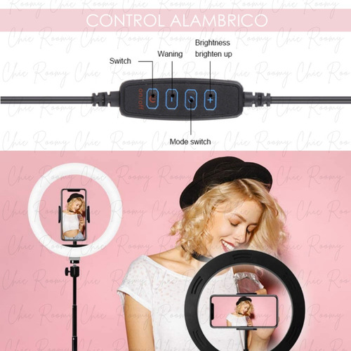 Aro Led 26 Cm Soporte Celular Tripie 2.10 Mt Video Foto Uñas