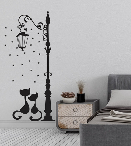 Adesivo De Parede Decorativo Poste Amor Gatinhos Cor Preto