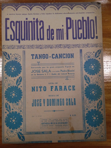 Esquinita De Mi Pueblo Farace Sala Tango Partituras