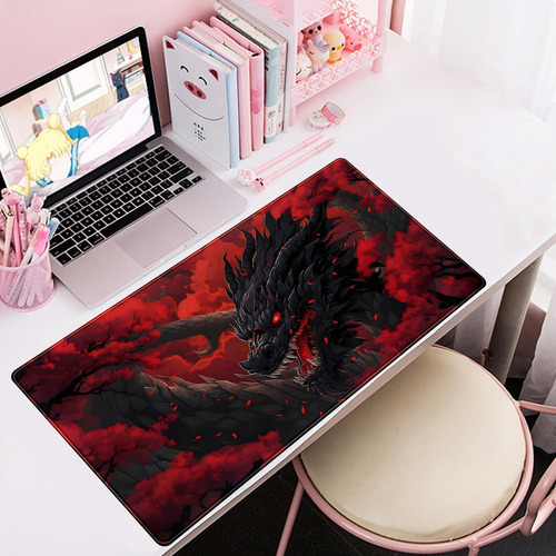 Mouse Pad Largo Dragon Negro Arboles Gaming Arte 30x70cm Rojo