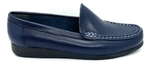 Mocasín Cuero Mujer Azul Marino