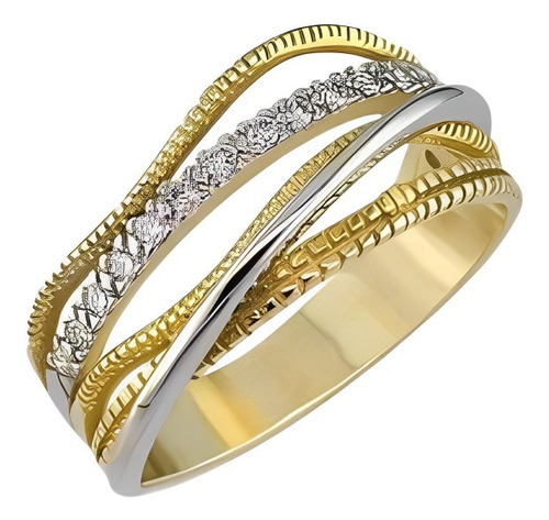 Anel Em Ouro Branco E Amarelo 18k E 18 Pedras Diamantes !!