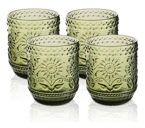 Vasos Vintage Decorativos, Set De 4, 12 Oz Verde, Compatible