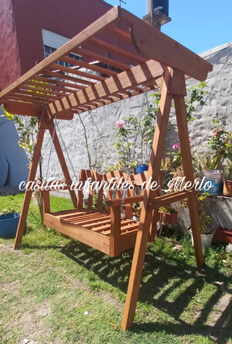 Sillón Hamaca Con Pérgola  Madera Resistente A La Intérperie