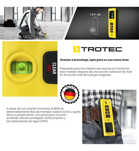 Telémetro Laser Trotec Bd16 40 Mts con nivelador de burbuja