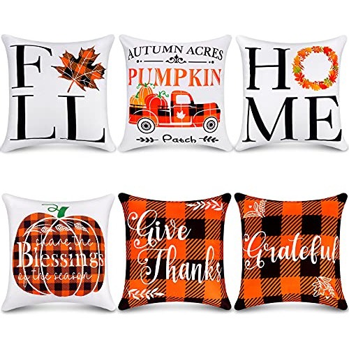 6 Pieces Fall Pillow Covers 18 X 18 Inch   Black Buffal...