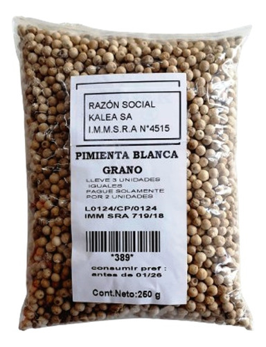 Pimienta Blanca Grano 250g. Lleve 3 Pague 2.