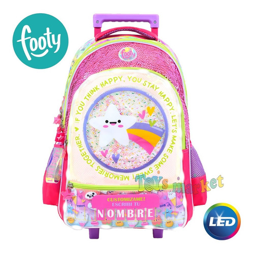 Imagen 2 de 4 de Mochila 18 Con Carro Carrito Luces Led Y Lentejuelas Footy