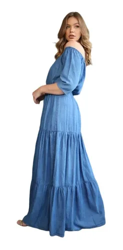 Vestido Longo Jeans Feminino Ciganinha C Saia 3 Marias Lindo