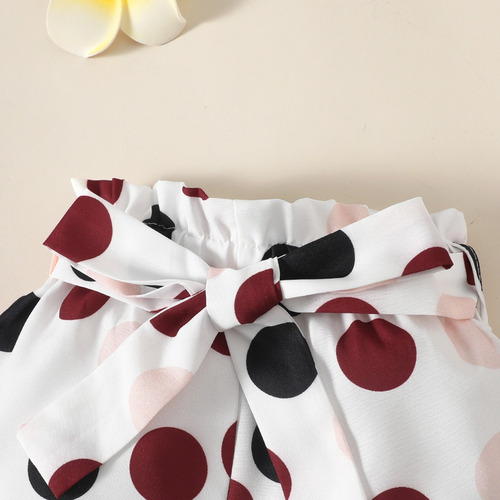 3pcs Conjunto Bebé Con Mameluco Shorts De Lunares Y Diadema Bordó 6-9 M