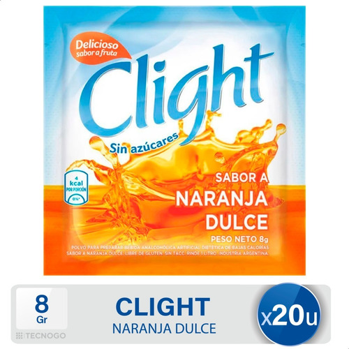 Imagen 1 de 7 de Jugo Clight Naranja Dulce Polvo Vitaminas C+d Sin Azucar X20