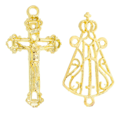 Pingente De Zamac Asas Da Fé Zamac Com Zamac 8 Y Desenho Do Crucifixo E Entremeio Com 2cm De Diâmetro - 4cm De Comprimento X 1cm De Altura - Dourado Latão, Ouro Velho E Níquel Por 40 Kit