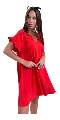 Imagen 2 de 7 de Vestido Corto Con Volado En Ruedo De Manga Jorgelina Arza