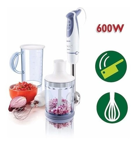 Minipimer Philips Hr1366 Mixer 600w 2 Velocidades Varilla Metalica + Picador + Jarra 1 Litro