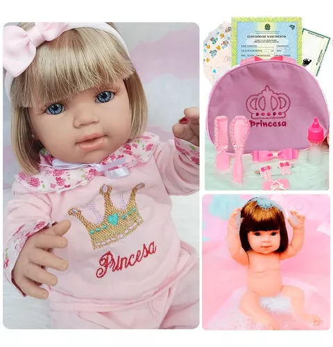 Boneca Bebe Reborn Realista Silicone + Pente e Escova - Cor