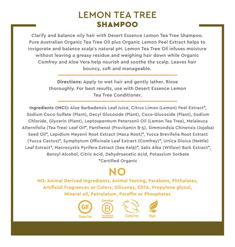 Shampoo Desert Essence Lemon Tea Tree 240 Ml Com Raiz De Mac