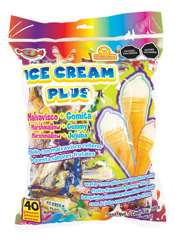 Ice Cream Plus 40 Piezas, Barquillo Con Malvavisco Y Gomita,