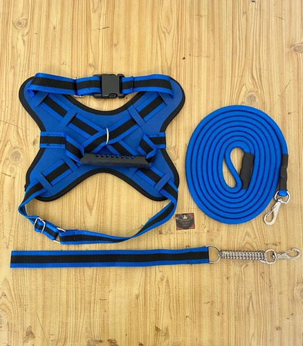 Peitoral Califórnia Para Cães Com Alça Acompanhando Guia 2mt Cor Azul