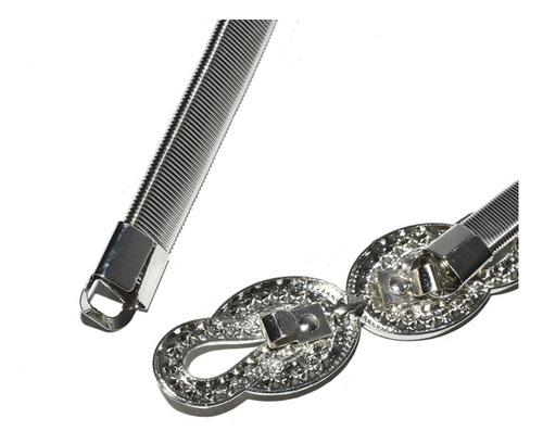 Cinto Caderin Tresher Elastizado Fiesta Con Forma Y Strass Plateado Liso Único
