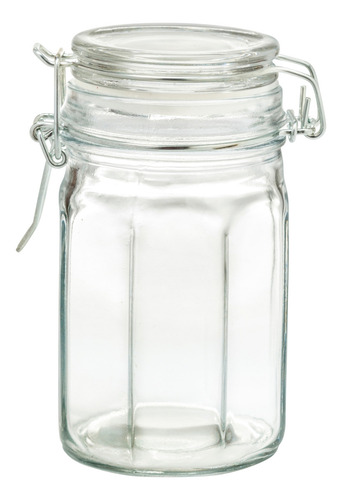 4 Frascos Vidrio Hexagonal T/clip Anillo Blanco 250 Ml
