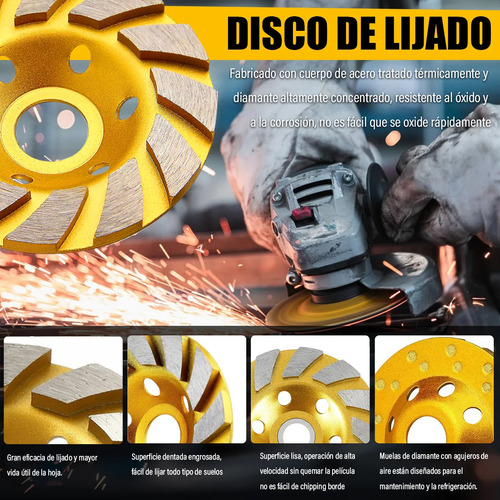 Jyybn 8 Piezas Diamante Concreto Molienda Rueda, 12 Segmento Concreto Molienda Rueda Angular - Pulir Y Limpiar Piedra, Cemento, Superficie De Mármol, 4 Pulgadas King Kong Grinder Disco (amarillo)