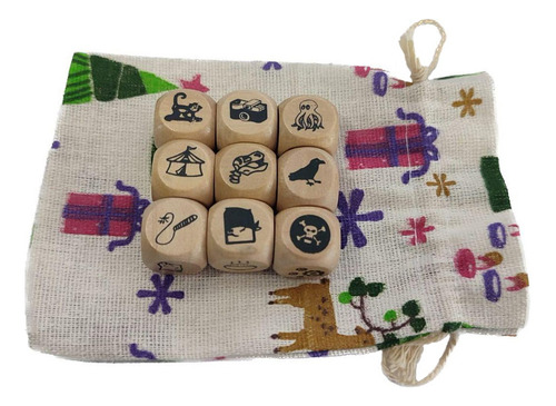Dados De Madera Con Dibujos Para Contar Historias 9 Piezas