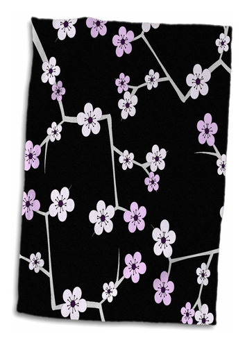 3d Rose Delicate Cherry Blossoms Print-purple On Black ...