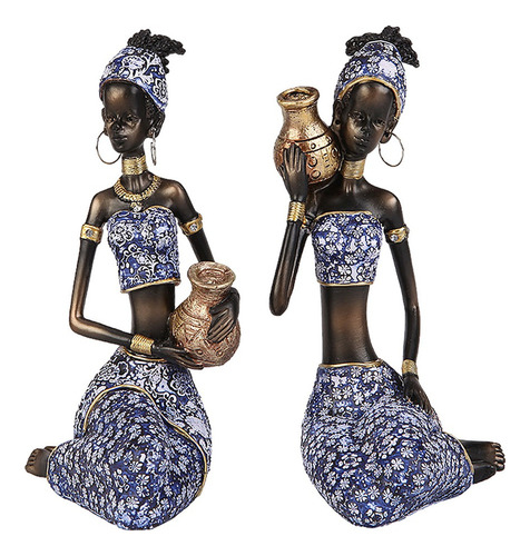 2 Piezas Exquisita Resina Africana Femenina Escultura