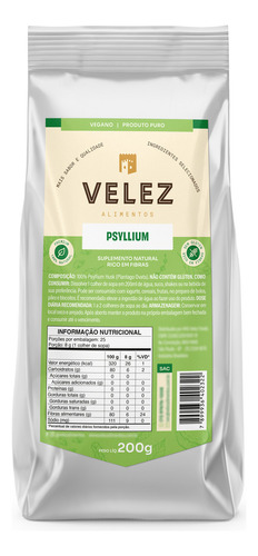 Psyllium Velez 200g Puro Rico Em Fibras 100% Natural