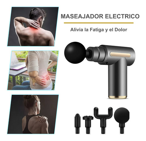 Pistola De Masaje Masajeador Muscular Portatil 4 Cabezas Color Gris Oscuro