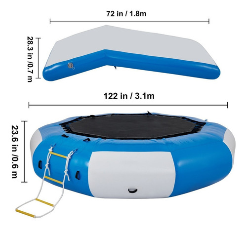 Vevor Trampolín De Agua Inflable Acolchado Pvc 3.1m 400kg Lona de salto Azul