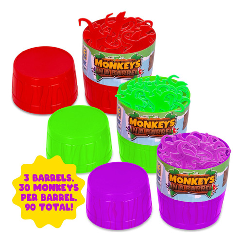 Juego Barrel Of Monkeys Con 3 Barriles Y 30 Monos
