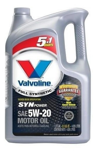 Imagen 1 de 2 de Valvoline Synpower 5w20 X 4,73 Lts.