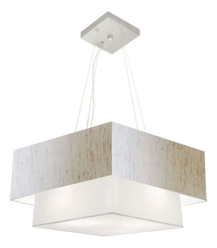 Lustre Pendente Duplo Quadrado Vivare Md-4066 Cúpula em Tecido 50x35cm  Linho Bege Branco Bivolt