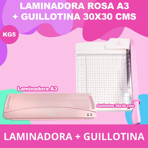 Laminadora Hoby A3 Rosada + Guillotina Hoby Kg5