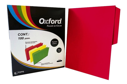 Fólder De Color Oxford, Rojo, Carta, Ceja 1/2, C/200