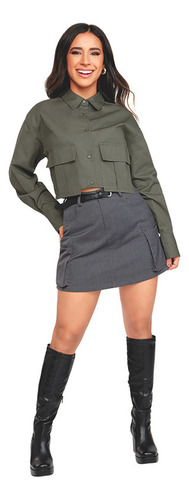 Falda Short Mujer Gris Con Cinturón 913-59