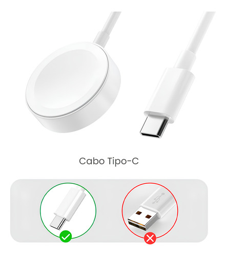 Cabo Magnetico Carregador P/ Relógio Apple Watch Series 2 3 4 5 6 Indução Smartwatch Cor Branco Boyu Cell