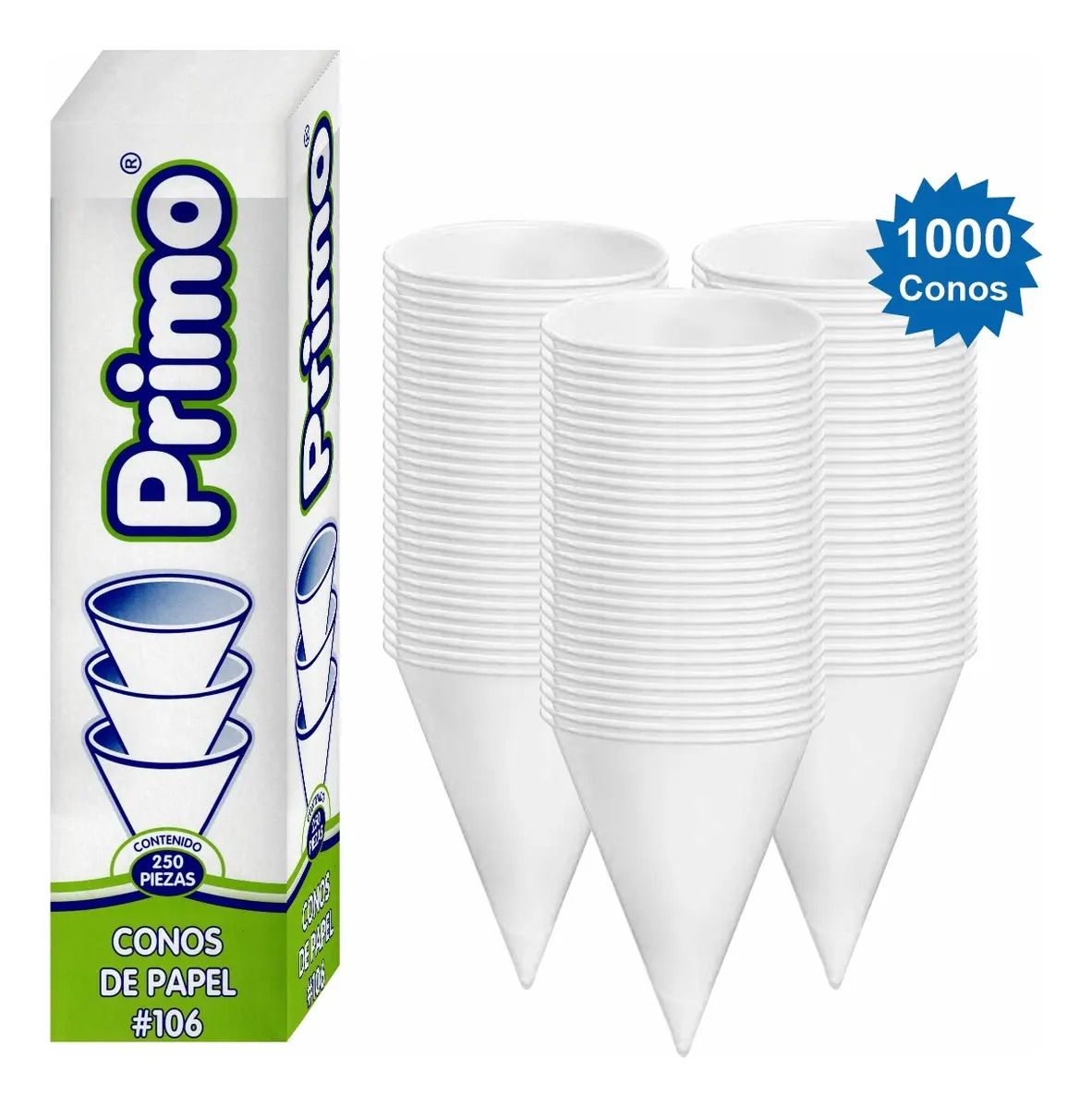 Conos De Papel Bond Primo Para Agua 177ml 1000 Pzas Blancos Modelo 106