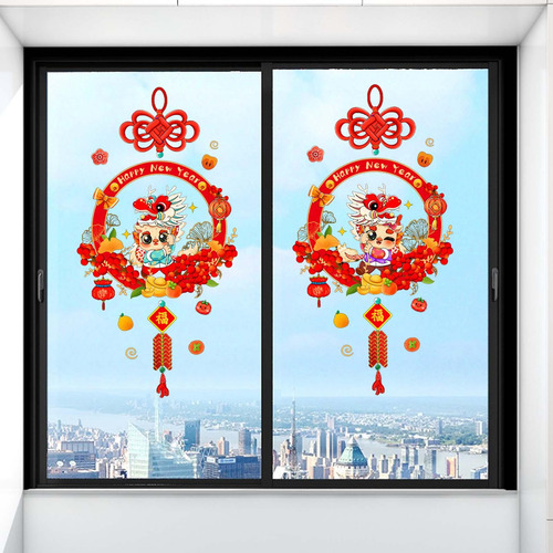 Pegatinas De Ventana De Año Nuevo Chino, Decoración Del