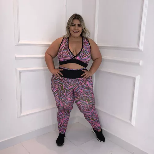 Conjunto Fitness Feminino Plus Size Legging + Top GG e XGG